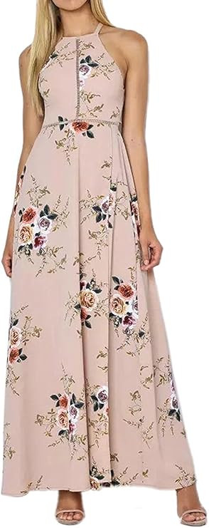 ZESICA Women's Halter Neck Floral Print Backless Split Beach Party Maxi Dress | Amazon (US)