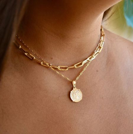 Great under $30. Gift idea Gold Coin Medallion Necklace | Layer Link Chain | Paperclip Necklace | 18k Gold Layered necklace 

#LTKunder50 #LTKstyletip #LTKGiftGuide