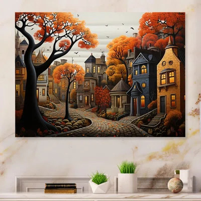Cozy Village In Autumn Moonlit III - City Art Deco Metal Wall Art | Wayfair North America