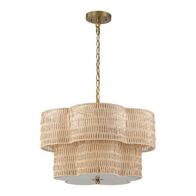 C Cattleya 20" 5-Light Natural Rattan Chandelier with 2-Tier Hand Woven Flower-Shaped Shade | Target