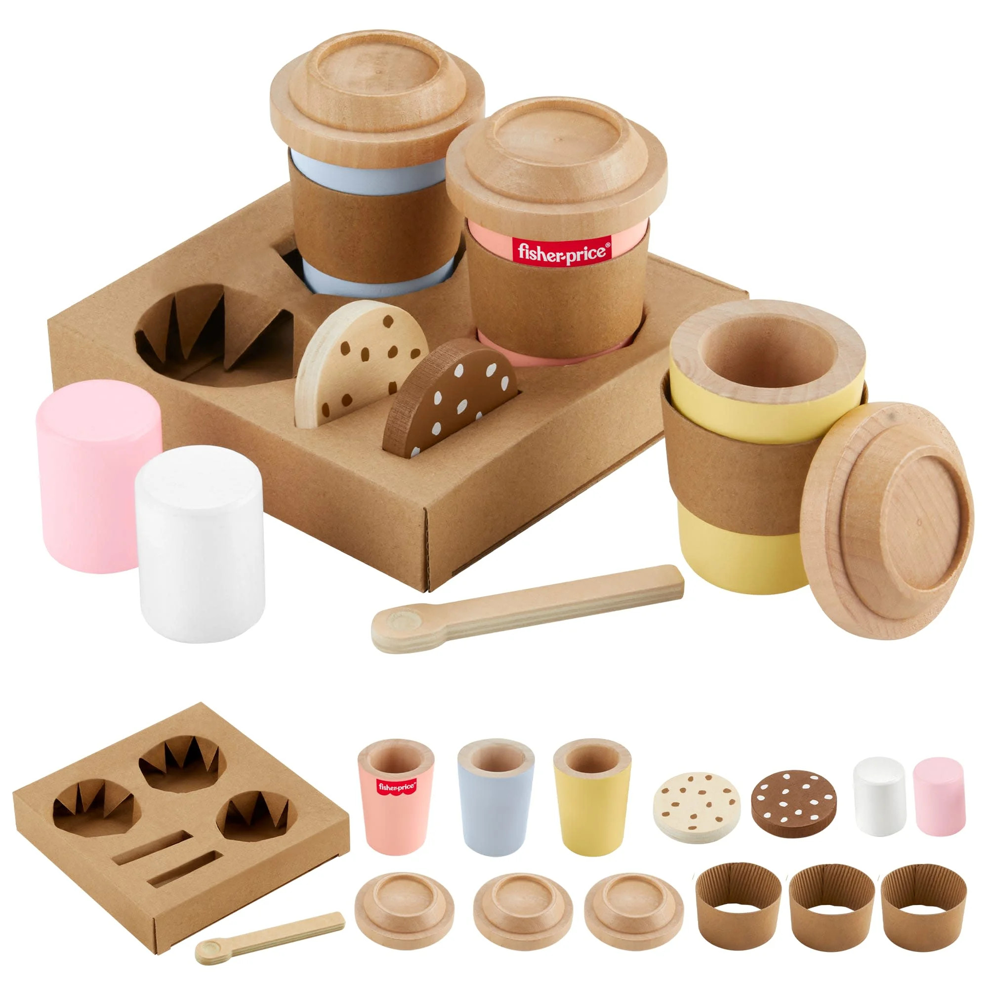 Fisher-Price Wooden Coffee to Go Set, 15-Piece Cafe Shop Playset Toddler, Ages 3-5 Years - Walmar... | Walmart (US)