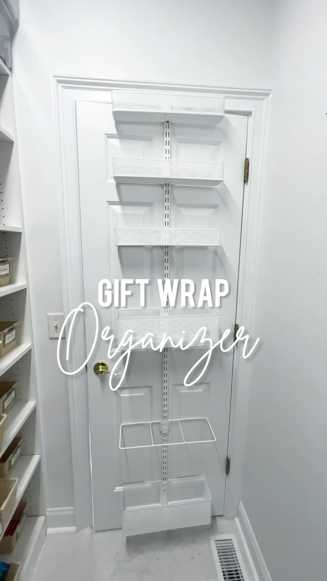 Over the door gift wrap organizer from the container store 

#LTKHome #LTKHoliday