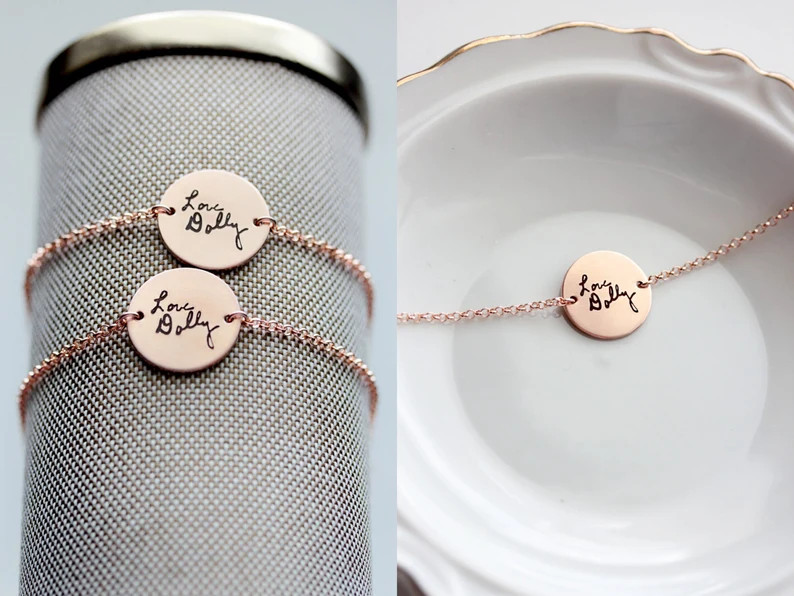 Handwriting Disc Bracelet  Engraved Signature Bracelet Gold | Etsy | Etsy (US)