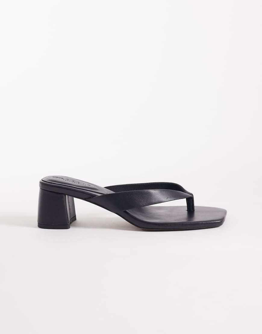 ASOS DESIGN Hideout leather block heeled toe thong sandals in black | ASOS (Global)