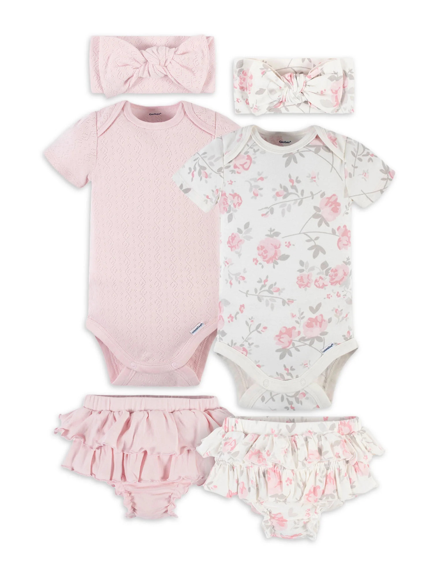 Modern Moments by Gerber Baby Girl Bodysuits, Diaper Covers & Headbands Set, 6-Piece (Newborn-12 ... | Walmart (US)