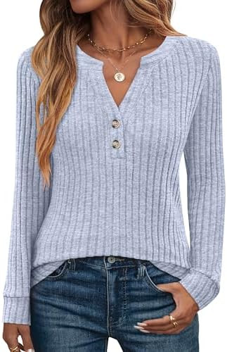 ANRABESS Womens Henley Shirts Long Sleeve Tunic Tops 2025 Fall Fashion Outfits Ribbed Knit Sweate... | Amazon (US)