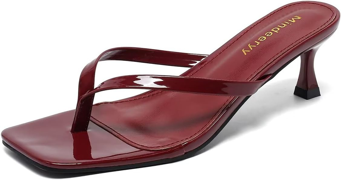 Thong Sandals Kitten Heels Square Toe Flip Flops | Amazon (US)