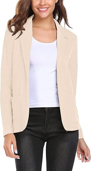 Zeagoo Womens Casual Work Office Blazer Open Front Long Sleeve Cardigan Jacket | Amazon (US)
