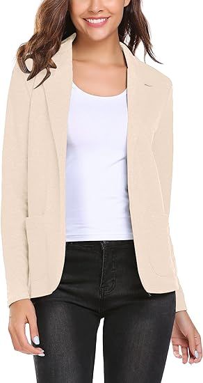 Zeagoo Womens Casual Work Office Blazer Open Front Long Sleeve Cardigan Jacket | Amazon (US)