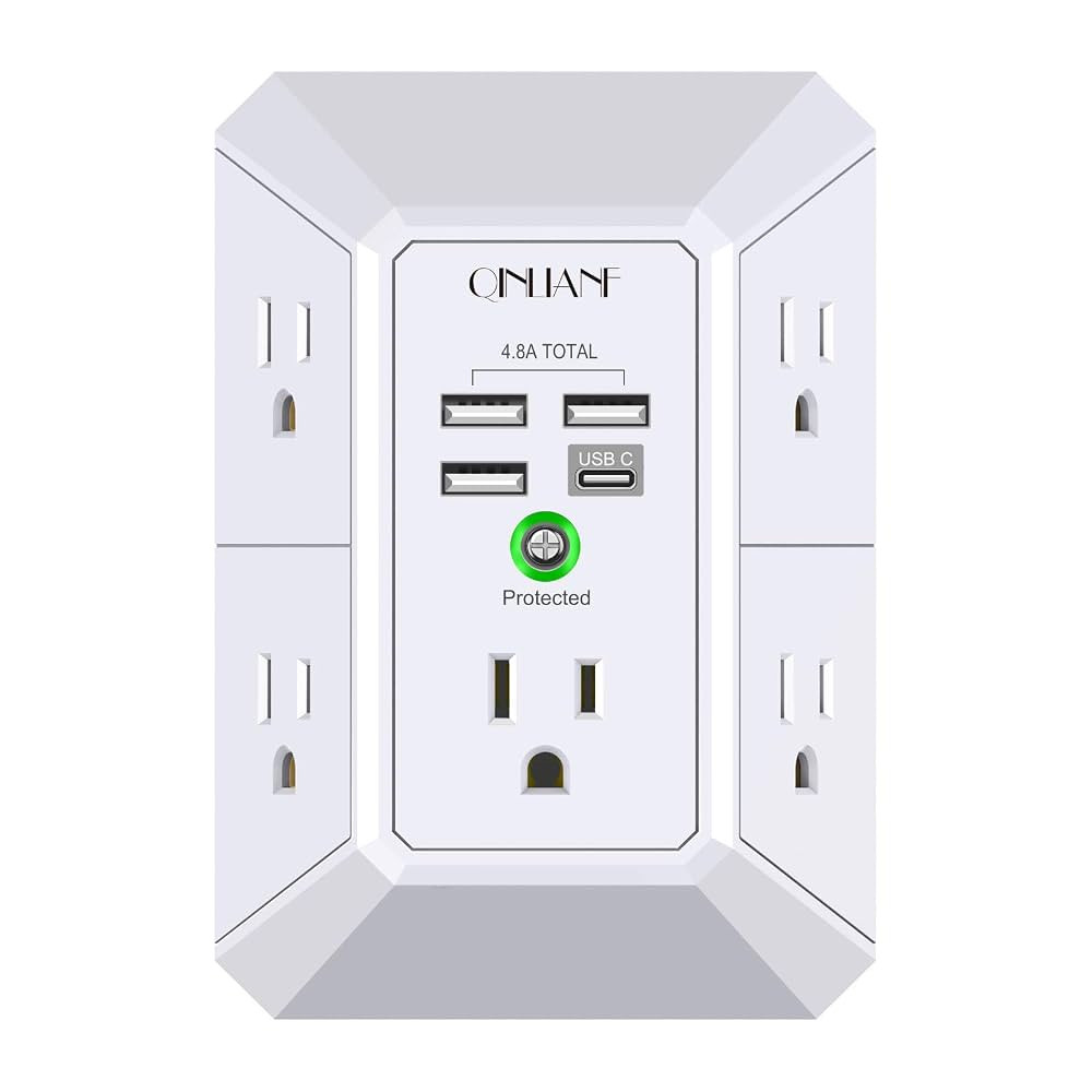 Wall Charger, Surge Protector, QINLIANF 5 Outlet Extender with 4 USB Charging Ports (4.8A Total) ... | Amazon (US)