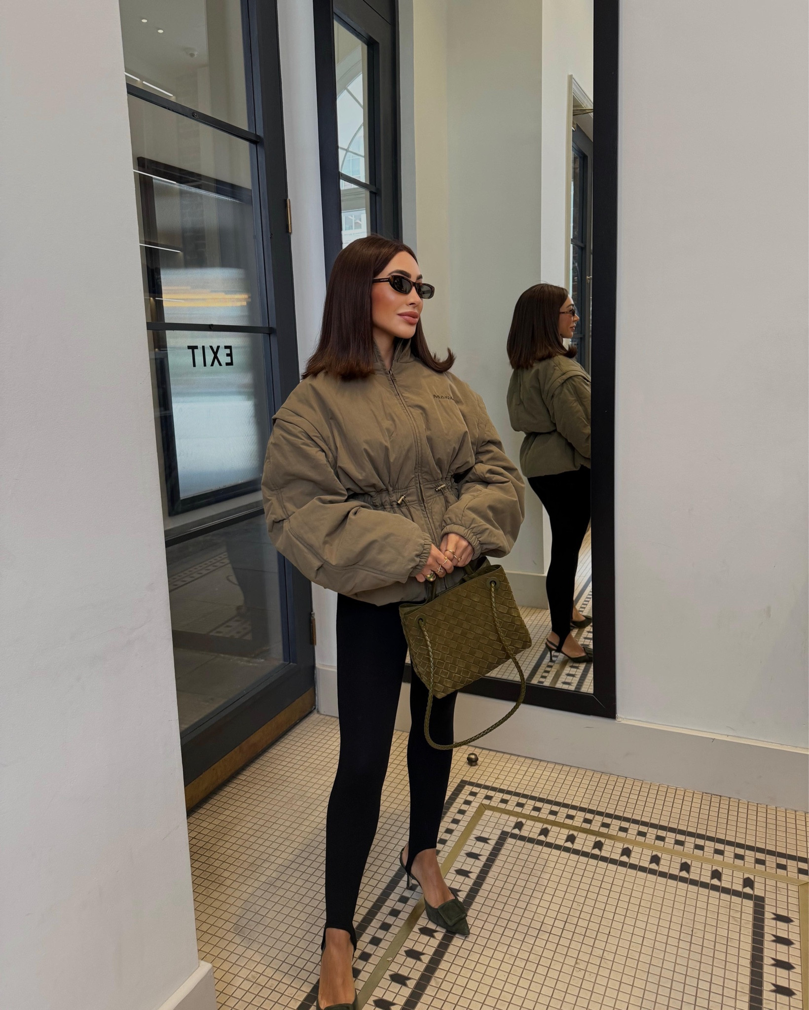 Coffee date / brunch / London outfit / leggings / oval sunglasses / rainy day outfit / pointed toe heels / slight back heels / Saint Laurent sunglasses

#LTKspring #LTKuk #LTKeurope