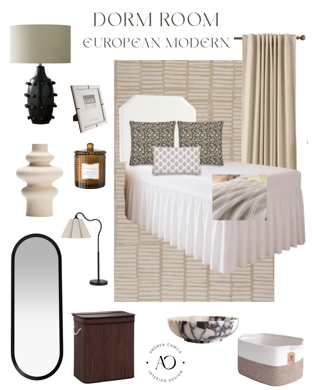 Affordable college dorm decor. Modern interior design style. Blackout curtains. Dorm bed skirt twin XL with split corners. Woven storage basket for shelves. Striped cotton duvet cover set linen feel. Dorm headboard with legs. Amber glass candle. Luxury marble bowl for home decor. Ceramic table vase. Black-and-white picture frame. Full length mirror. Bamboo laundry basket. Black table lamp. Curved metal lamp, desk lamp. Washable beige area rug. ￼

#LTKSaleAlert #LTKHome #LTKSeasonal