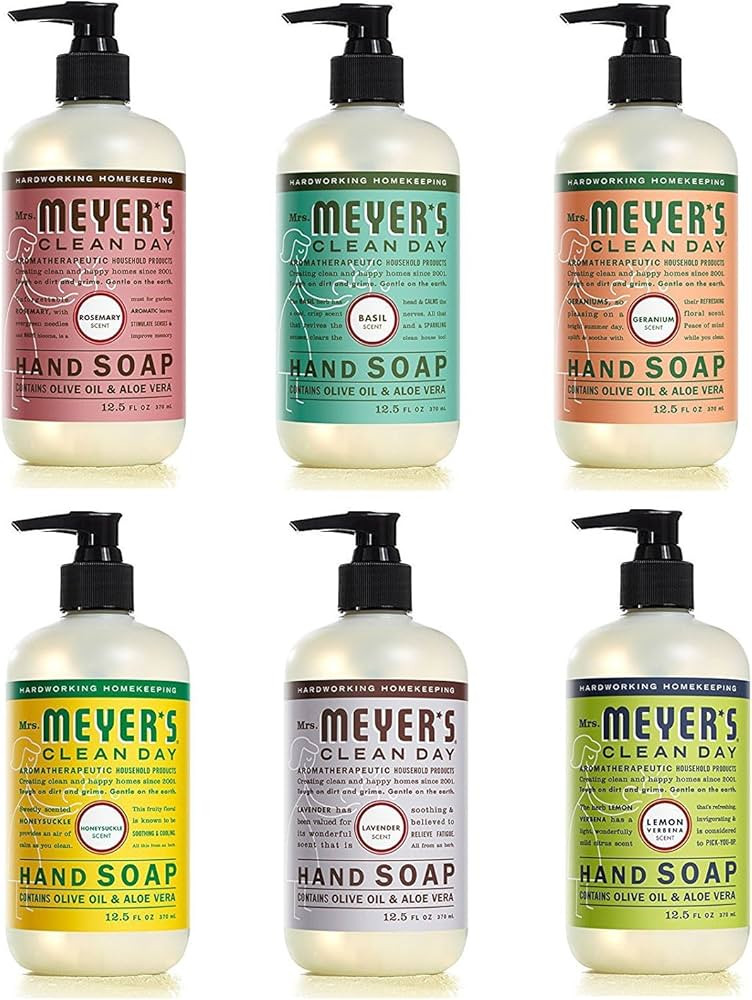MRS. MEYER'S CLEAN DAY hand soap Scent Variety Pack, Rosemary + Basil + Geranium + Honeysuckle + ... | Amazon (US)