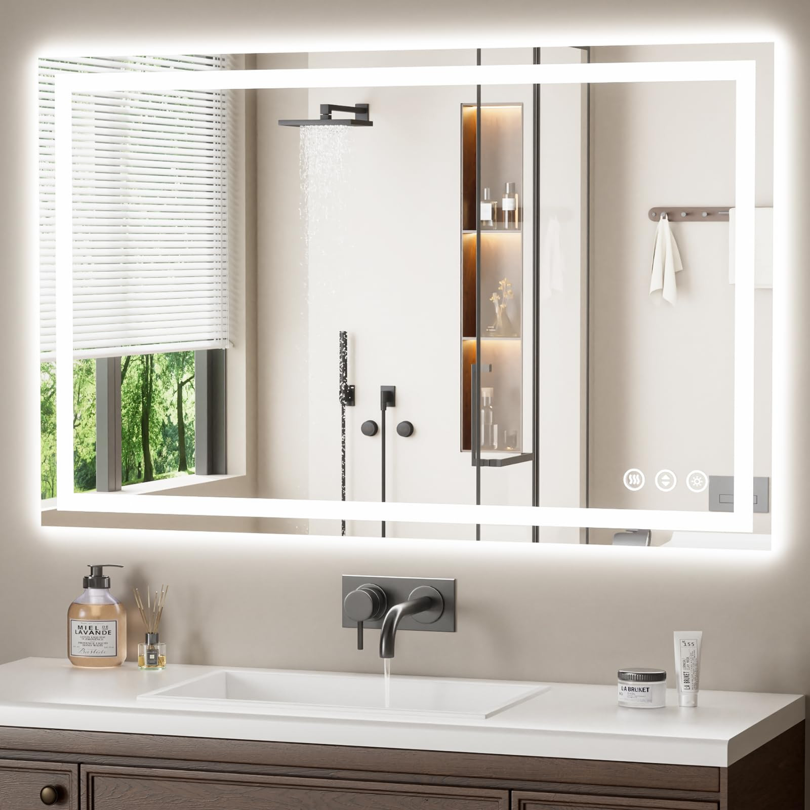 48X30 LED Bathroom Mirror with Lights, Anti-Fog, Backlit + Front Lit, Lighted Bathroom Vanity Mir... | Amazon (US)
