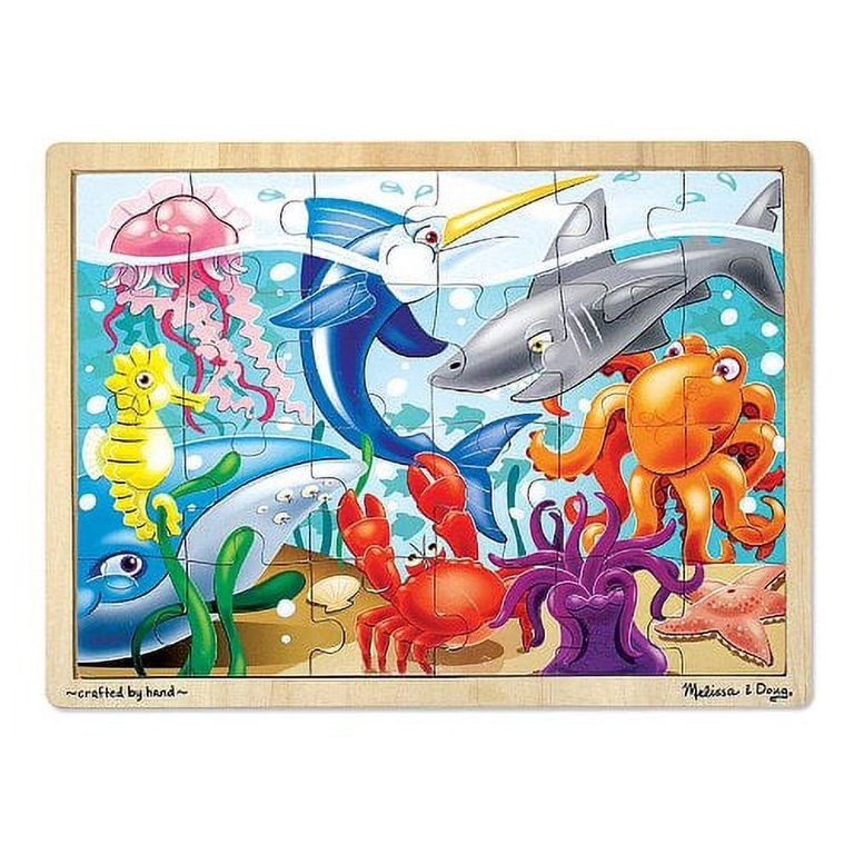 Melissa & Doug Under the Sea Ocean Animals Wooden Jigsaw Puzzle With Storage Tray (24 pcs) | Walmart (US)
