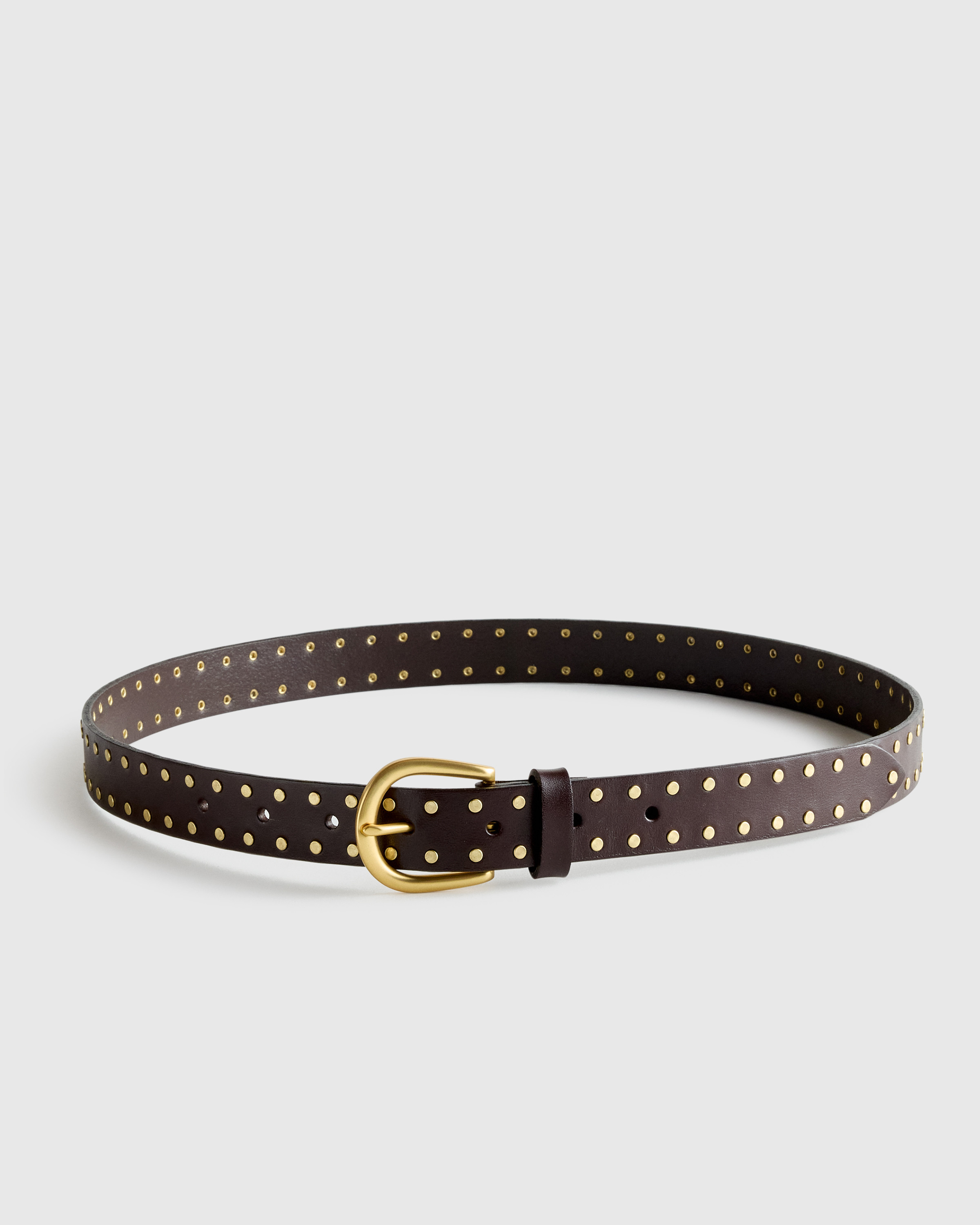 Quince | Women's Ellie European Leather Flat Stud Belt in Espresso Brown, Size Small | Quince