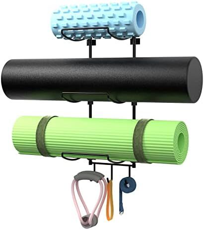 Suchek Yoga Mat Holder Wall Mount, Wall Rack Storage for Yoga Mat, Yoga Tiles, Foam Roller, with 3 H | Amazon (US)