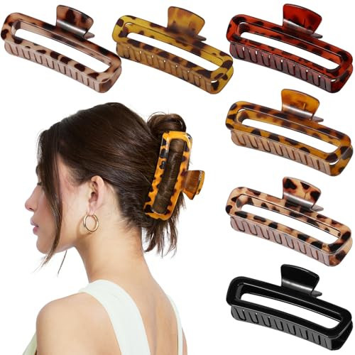 6 PCS 5 Inch Extra Large Claw Clips for Women, Tortoise Shell Jumbo Claw clips for Thick Long Curly Hair, Oversized Matte Non-slip Rectangle, Durable Strong Hold Hair Clip, Non-slip Square Jaw Clips | Amazon (US)