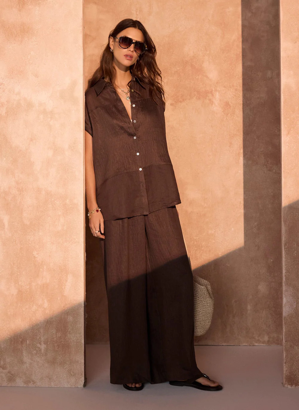 Brown Linen Blend Shirt | Mint Velvet