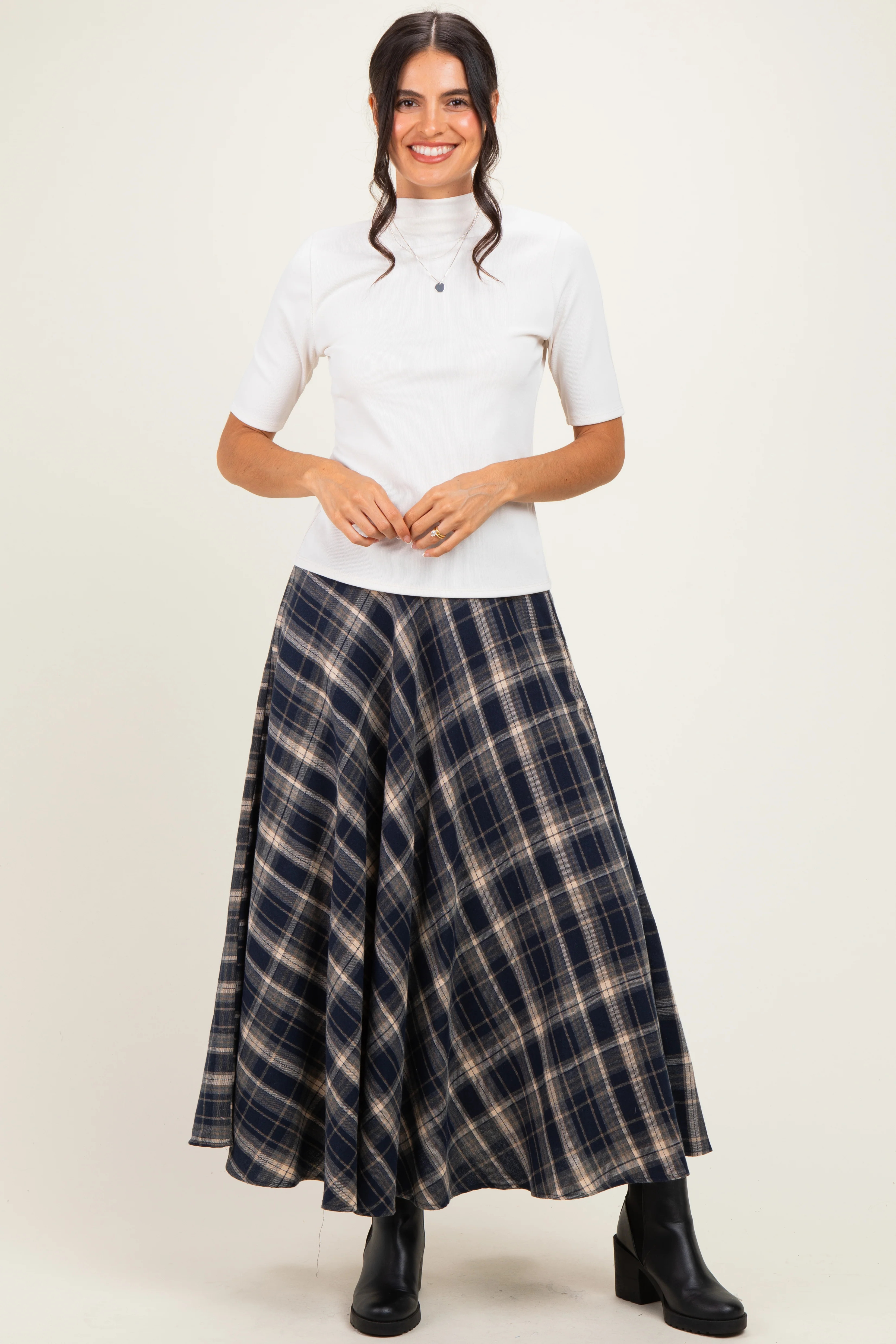 Navy Plaid A-Line Maxi Skirt | PinkBlush Maternity