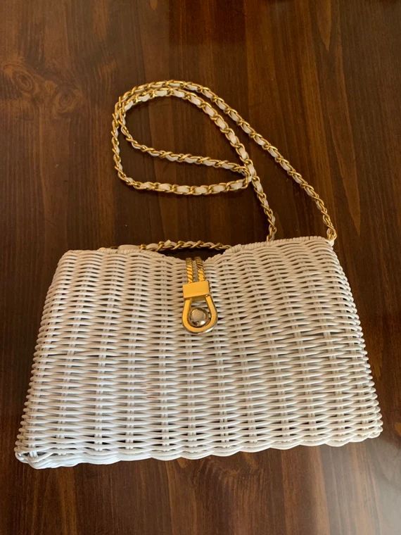 Vintage White 1960's Wicker Shoulder Bag ( PB068) | Etsy (US)