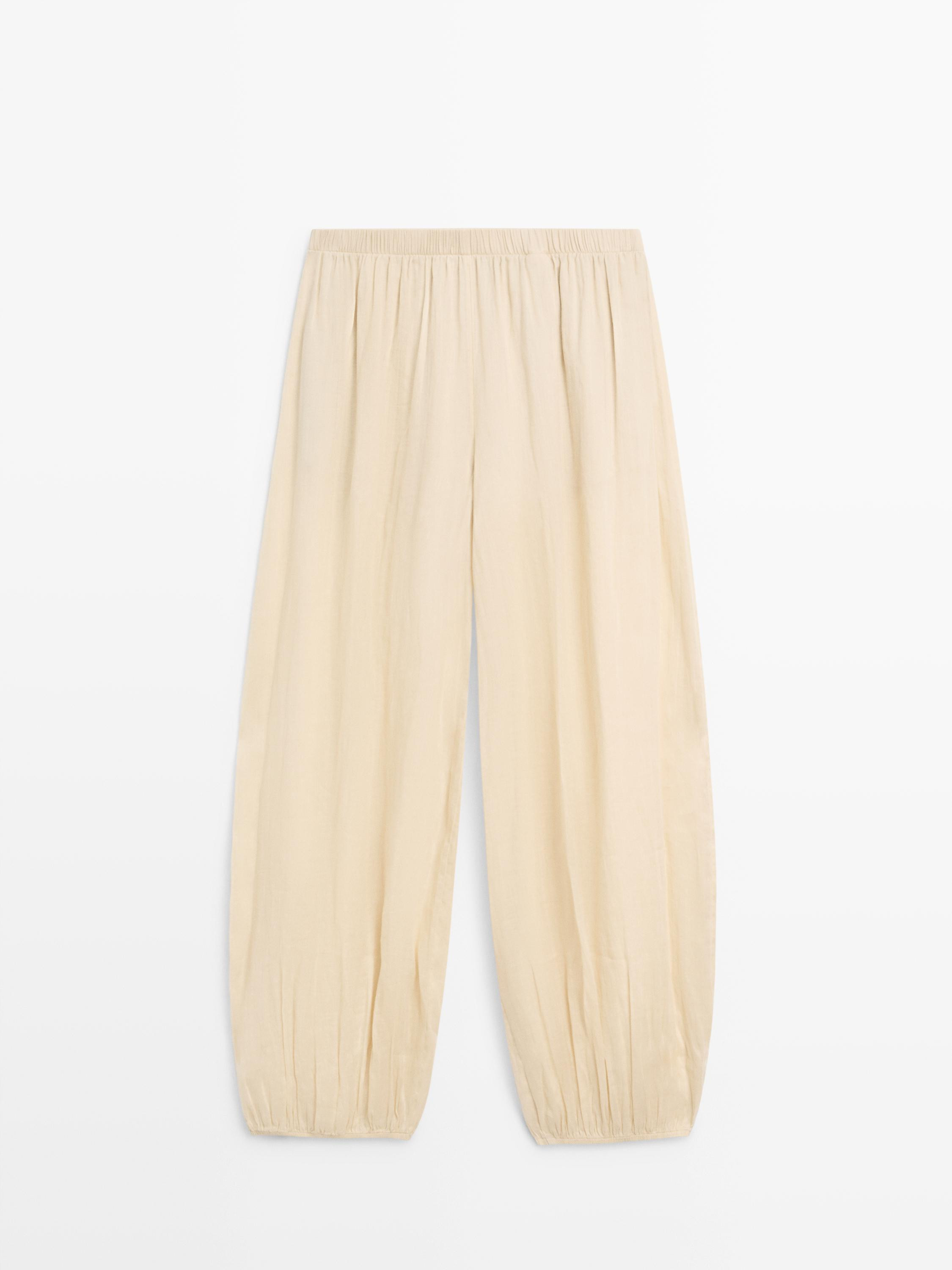 Flowing ramie sarouel trousers \u00b7 Beige \u00b7 Trousers | Massimo Dutti | Massimo Dutti UK
