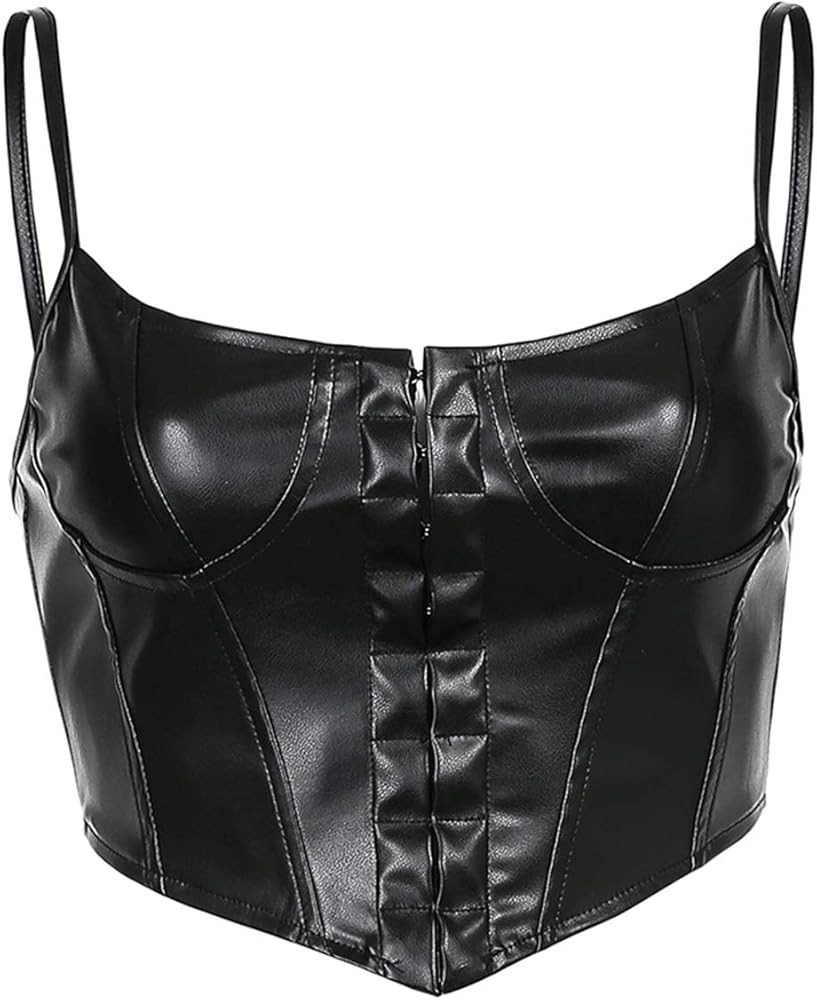 Faux Leather Corset Top Brown Women Sexy Bustier Corset Top Y2k Push Up Off Shoulder Top | Amazon (US)