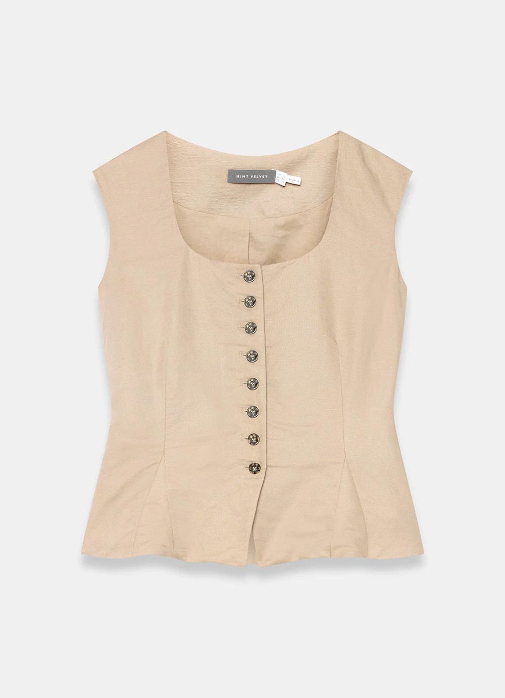 Neutral Linen Blend Peplum Waistcoat | Mint Velvet
