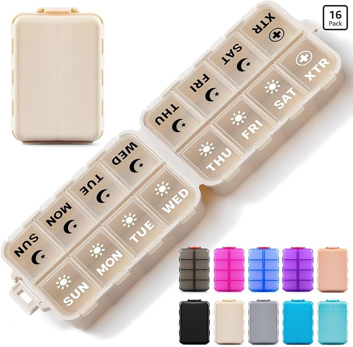 Foldable Weekly Pill Organizer 2 Times a Day with 2 Extra Compartments (Clear Printed Labels) - P... | Amazon (US)