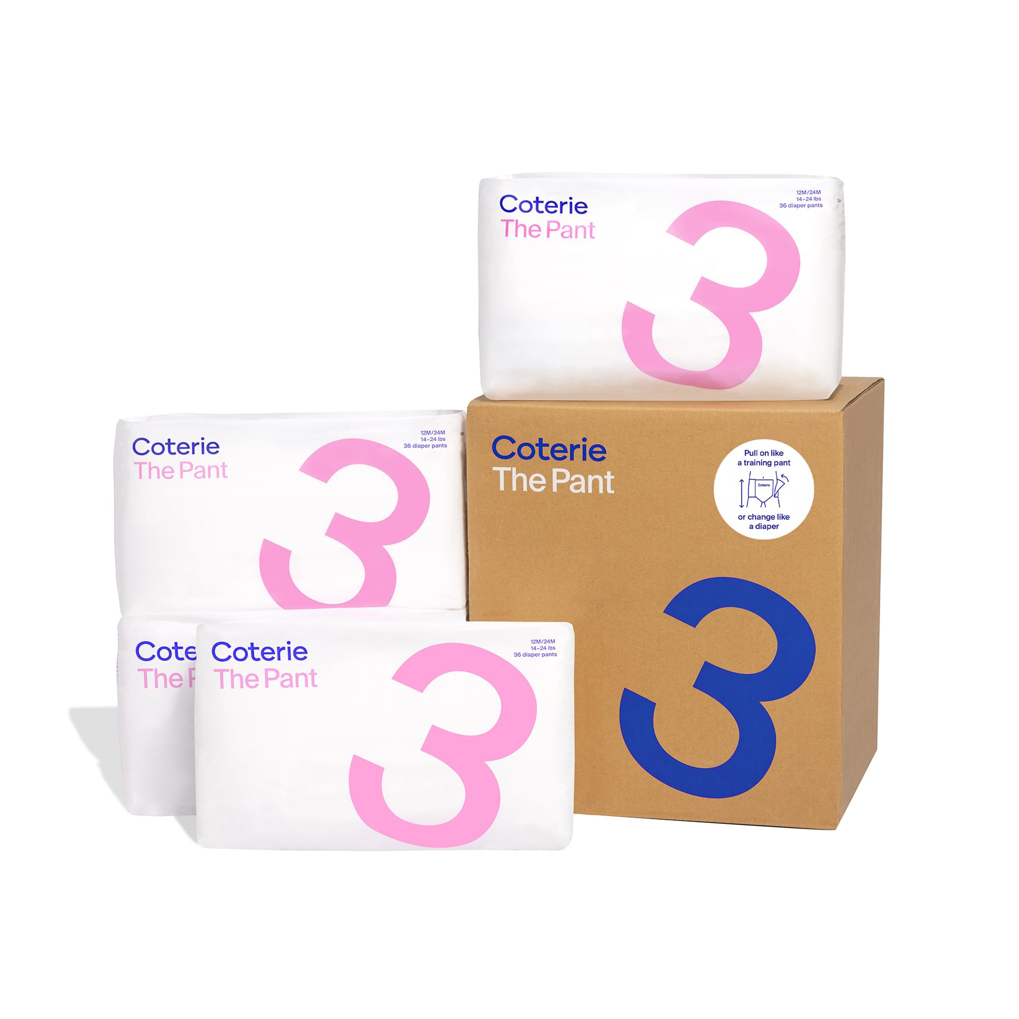 Coterie The Pant, Size 3, Pull Up Style Diapers for Sensitive Skin, Hypoallergenic, Super Absorbe... | Amazon (US)