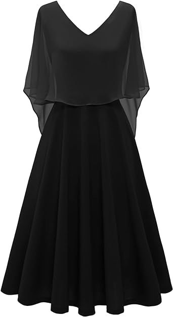 HomRain Women's Sleeveless Cape Dress with Chiffon Overlay Cocktail Formal Wedding Guest Dress | Amazon (US)