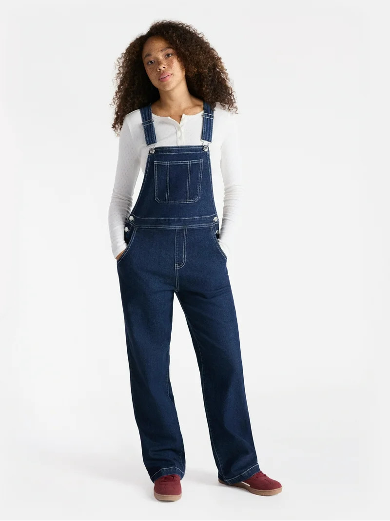 No Boundaries Baggy Denim Overalls, Women's | Walmart (US)