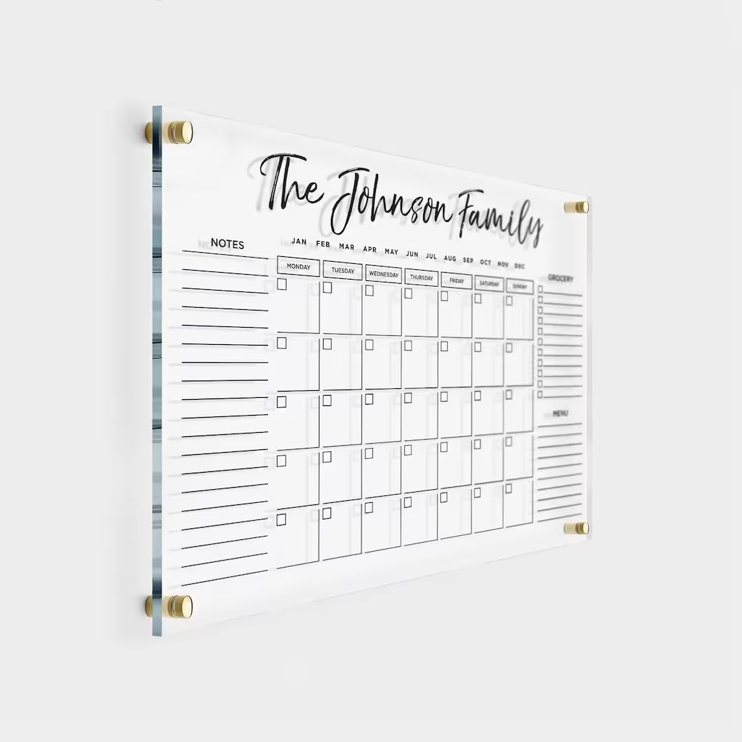 Acrylic GOLD Text Family Planner | Dry Erase Monthly Calendar | Monthly and Weekly Wall Calendar ... | Etsy (US)