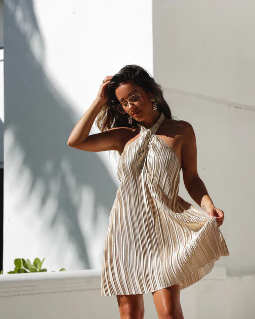 Miami Nights Plisse Halter Mini Dress | VICI