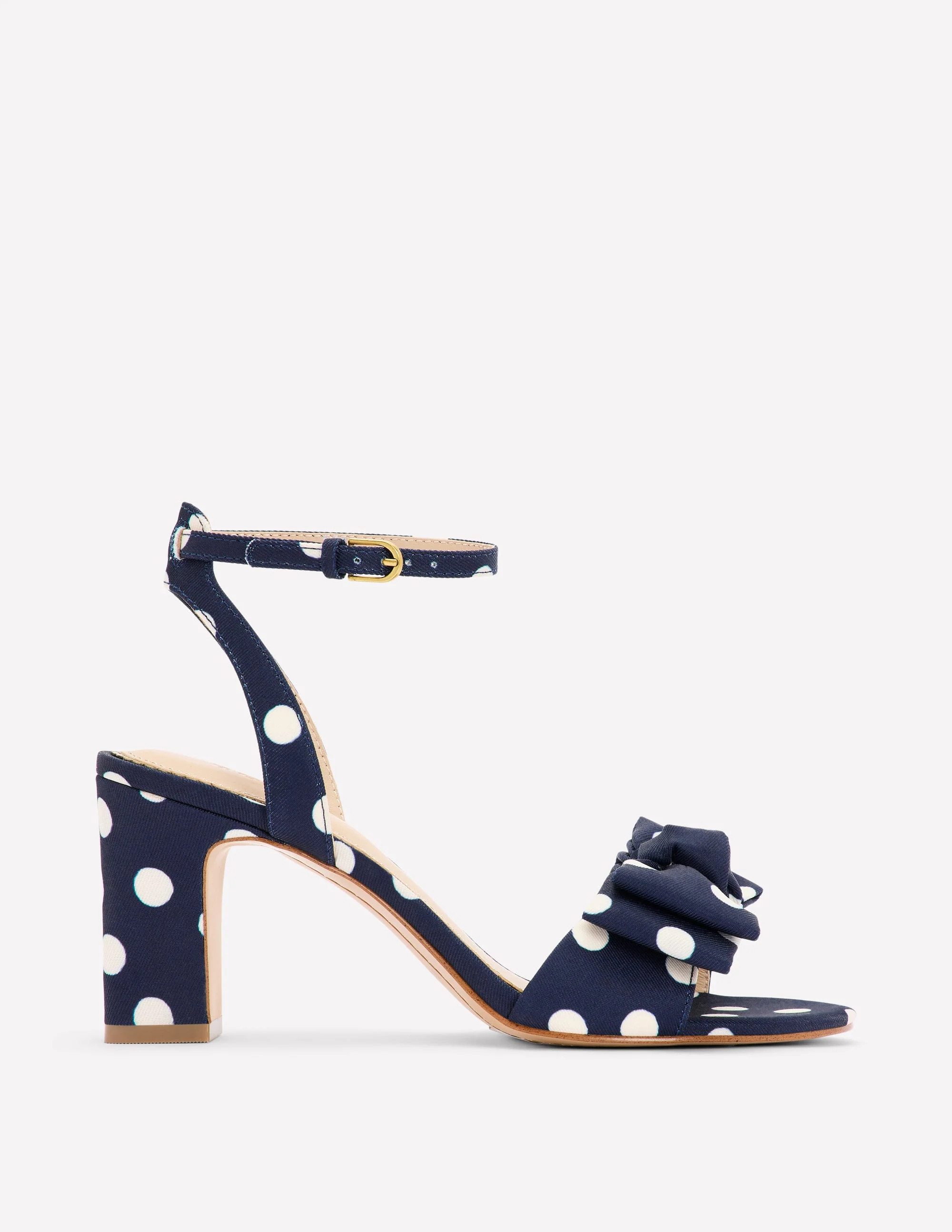 Bow Heeled Sandals-Navy and Ecru Spot | Boden (US)