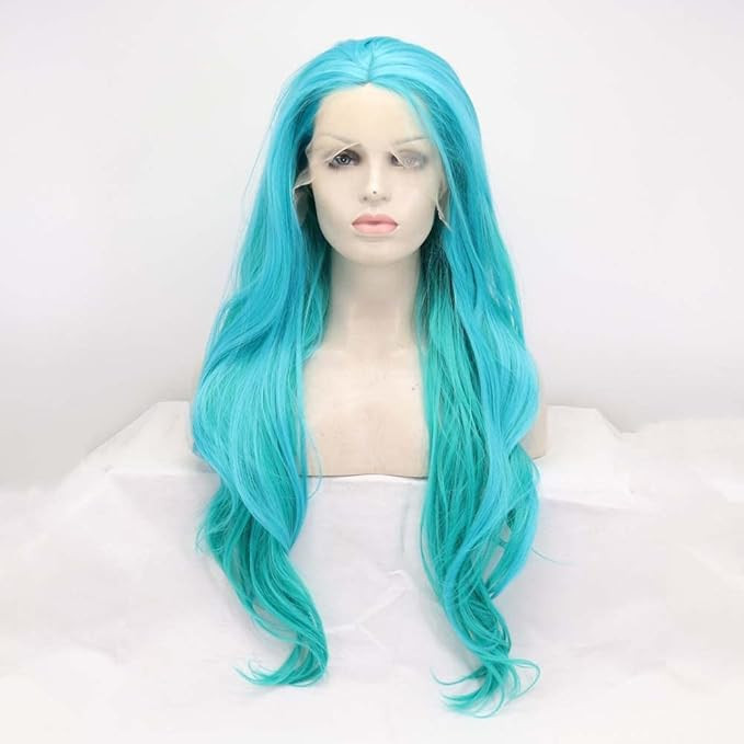 Blue/Green Synthetic Lace Front Wigs For Women Hair Mxied Color Heat Resistant Fiber Long Natural... | Amazon (US)