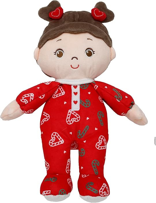 Large 13 inch Soft Baby Doll with Printed Pajamas, Brunette Ruby, Red, Christmas and Valentine's ... | Amazon (US)