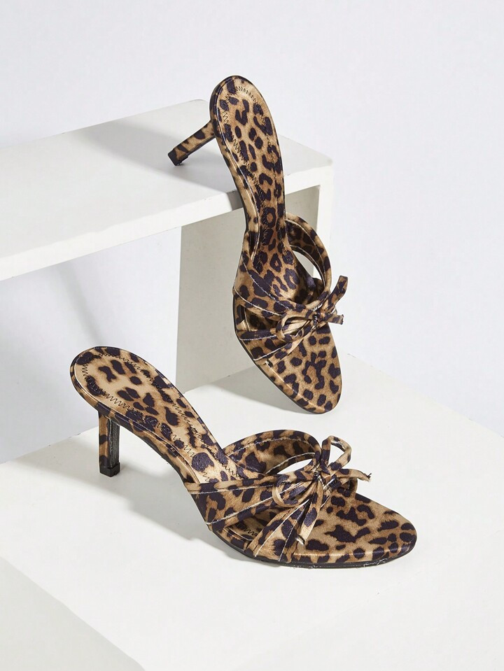 Party Sexy Leopard Print Round-Toe High Heels With Bowknot Decor And Thin Heels | SHEIN