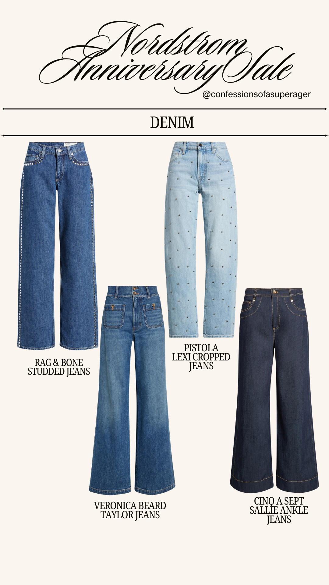 The Nordstrom Anniversary Sale is the perfect time to invest in premium designer denim you'll wear for years! From wide-leg jeans and cropped silhouettes to elevated studded details, these are the best Nordstrom denim picks from Rag & Bone, Veronica Beard, Pistola, and Cinq à Sept that effortlessly elevate your everyday wardrobe. Save this roundup and shop your favorites before they sell out! 🤍👖✨ #NordstromAnniversarySale #NSale #NordstromStyle #DesignerDenim #WideLegJeans #StraightLegJeans #FallFashion #CapsuleWardrobe #WardrobeEssentials #LuxuryStyle #DenimStyle #RagAndBone #VeronicaBeard #PistolaDenim #CinqASept #ClassicStyle #EverydayStyle #Over40Style #Over50Fashion #LTKStyle #LTKFashion #LTKSale #LTKFinds #ConfessionsOfASuperAger

#LTKootd #LTKOver40 #LTKSaleAlert