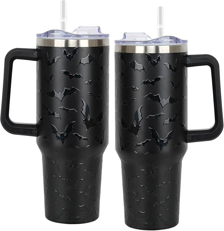 40 oz Halloween Tumbler with Lid and Straw - 5D Bat Print Tumblers with Handle Halloween Stainles... | Amazon (US)