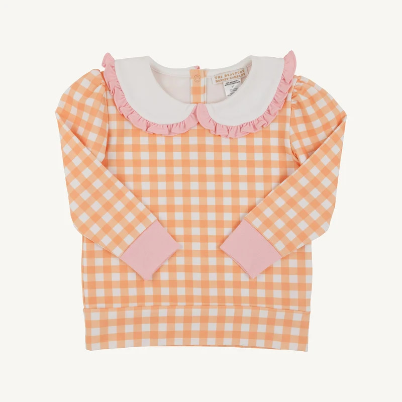 Maude's Ruffle Cassidy Crewneck - Seashore Sherbet Gingham | The Beaufort Bonnet Company