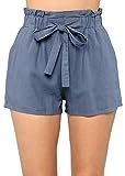 Yissang Women's Casual Loose Paper Bag Waist Shorts with Bow Tie Belt Pockets Blue-Gray Medium | Amazon (US)