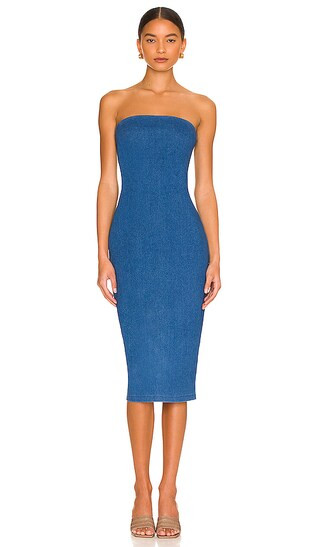 Strapless Midi Dress in Light Denim | Revolve Clothing (Global)