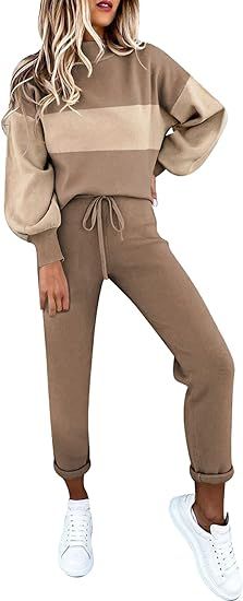 Fixmatti Women's 2 Piece Outfits Long Sleeve Pullover Sweatshirt Jogger Pants Sweatsuit | Amazon (US)