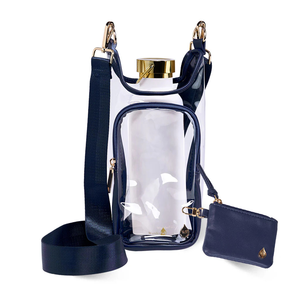 Clear HydroBag® Stadium with Navy Trim and Matching Pouch | WanderFull 
