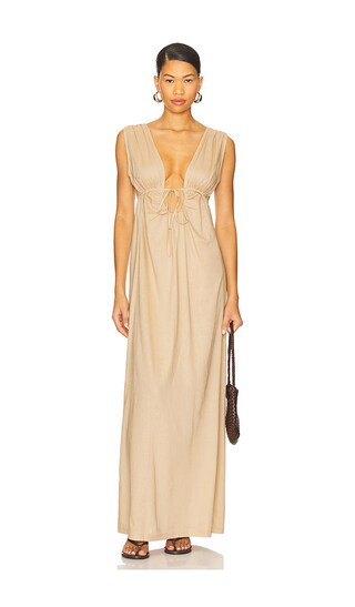 Calli Ruched Front Tie Dress in Coconut | Revolve Clothing (Global)
