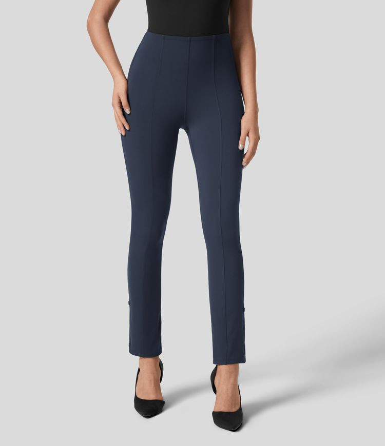 Softlyzero™ Eco High Waisted Tummy Control Adjustable Hem Work 7/8 Pants | HALARA