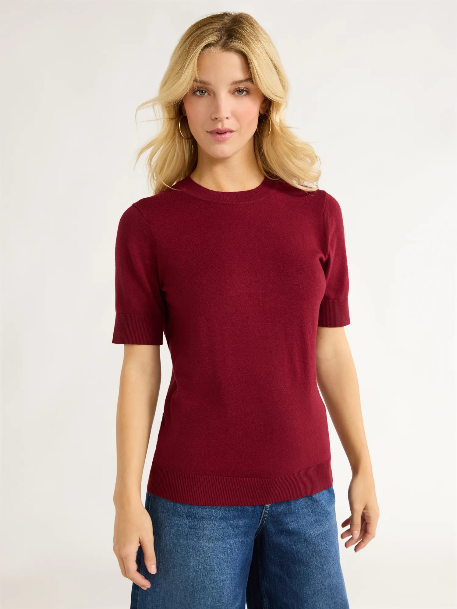 Free Assembly Women's Shrunken Sweater Tee, Sizes XS-XXL | Walmart (US)