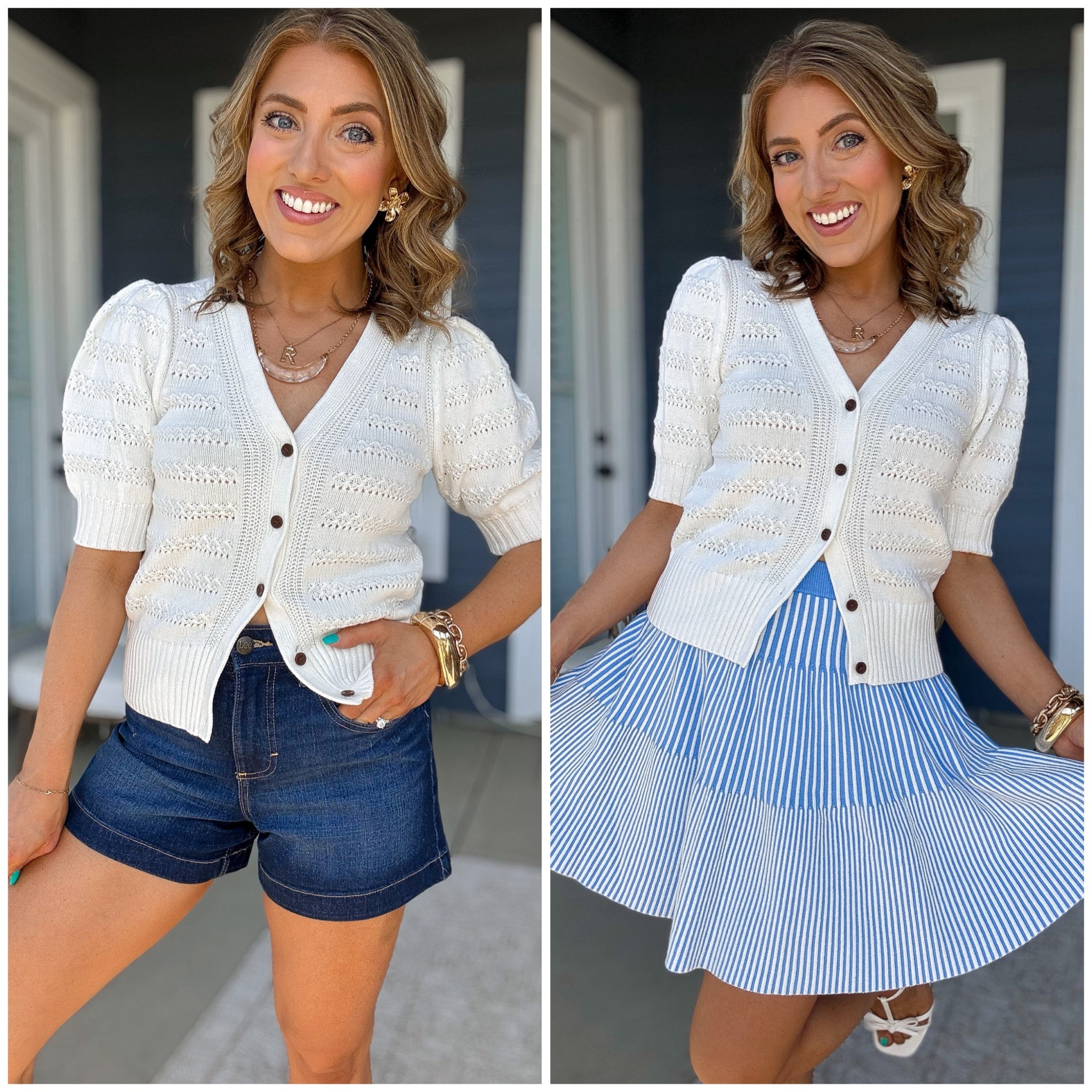 This NEW Walmart collection just launched and I’m telling you… it’s SO good 🤍

This textured cardigan is one of my favorite pieces—lightweight, flattering, and those puff sleeves make it feel so elevated. Styled it two ways because you’re going to wear this on repeat 🙌
• denim shorts for an easy everyday look
• blue striped skirt for a dressier spring outfit

Such a perfect layering piece for spring and summer outfits and it looks way more expensive than it is 👏

#walmartfashion #walmartnewarrivals #walmartstyle #springoutfits #summerstyle #affordablefashion #everydaystyle #momstyle #outfitinspo #walmartfinds #capsulewardrobe


#LTKPetite #LTKootd
