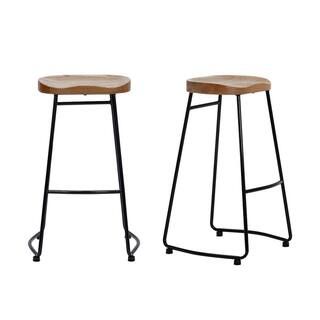 StyleWell Black Metal Backless Bar Stool with Wood Seat (Set of 2) (18.5 in. W x 29.52 in. H)-RW8... | The Home Depot